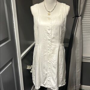 Sleeveless White Button-Down Dress linen